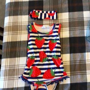 12mo old strawberry romper and matching bow